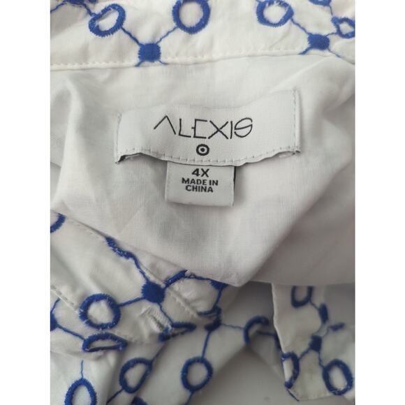 ALEXIS X Target Mini Dress Plus White Blue Dot Tulip Sleeve Eyelet Shirt 4X NWOT - Picture 5 of 12